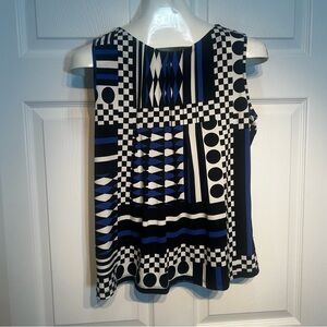 Calvin Klein Black and Blue Geometric Print Blouse